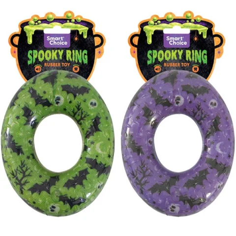 Smart Choice Halloween Squeaky Rubber Spooky Ring Dog Toy 14.5cm Assorted Colours