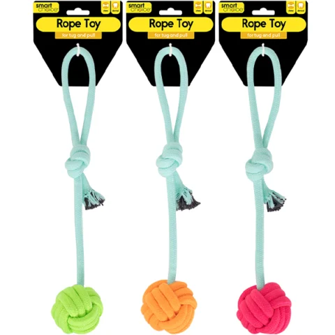 Smart Choice Handle & Knot Rope Ball Dog Toy 40cm Assorted Colours
