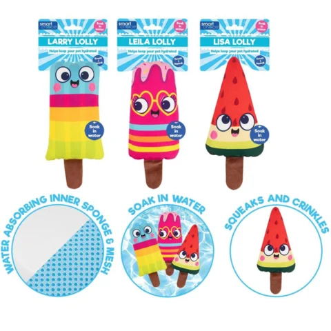 Smart Choice Hydrating Squeaky Plush Ice Lolly Dog Toy 22cm Assorted