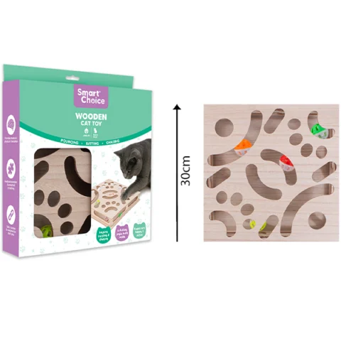 Smart Choice Interactive Wooden Box Jingle Ball Cat Toy 30cm X 30cm