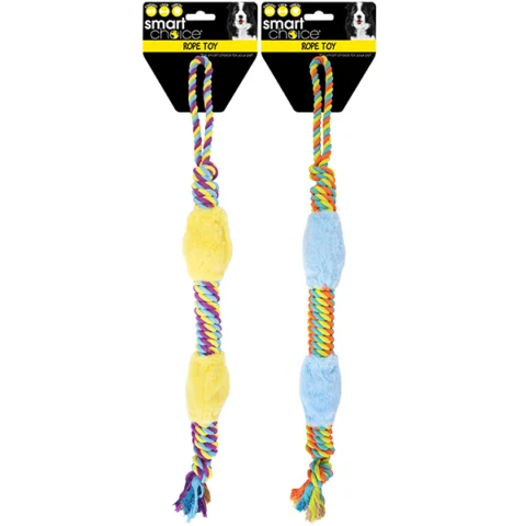 Smart Choice Large Squeaky Rope & Fur Dog Tug Toy 73cm Assorted Colours