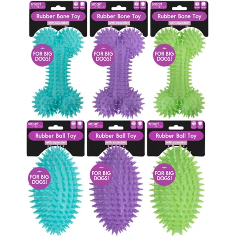 Smart Choice Large Squeaky Spiky Rubber Dog Toy 18cm Assorted
