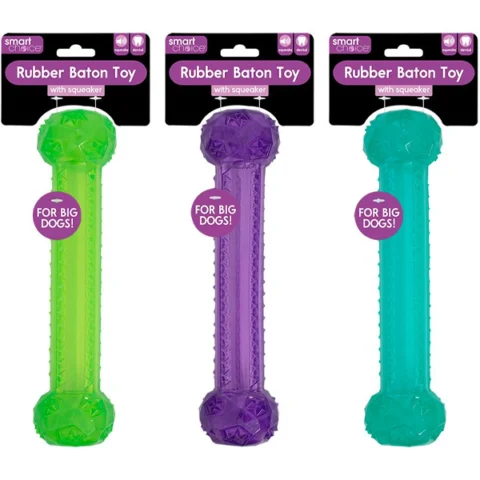 Smart Choice Large Squeaky Textured Rubber Baton Dog Toy 25.5cm Assorted Colours