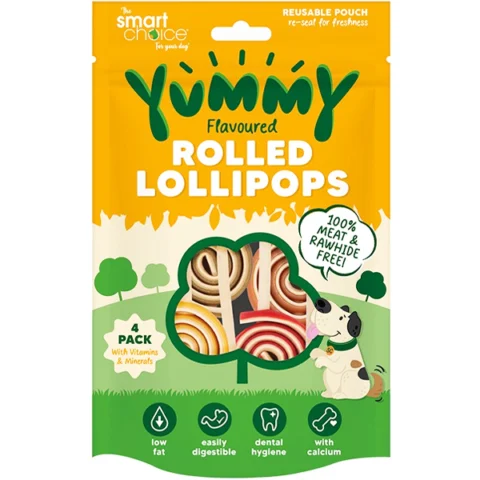 Smart Choice Meat-Free Yummy Rolled Lollipop Dog Treats 4 Pack 125g
