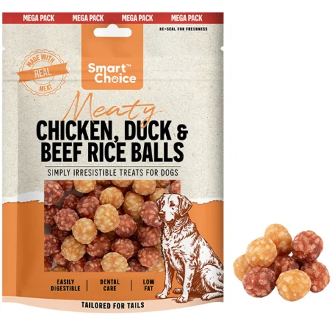 Smart Choice Meaty Chicken, Duck & Beef Rice Balls Dog Treats 300g