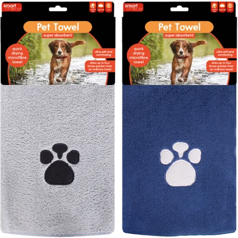 Smart Choice Microfibre Pawprint Pet Towel 50cm X 100cm Assorted Colours