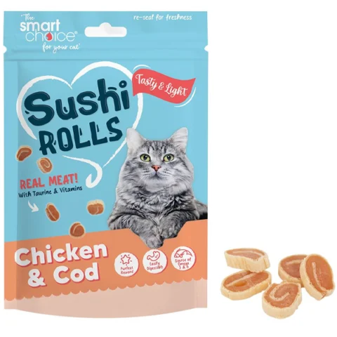 Smart Choice Mini Chicken & Cod Sushi Rolls Cat Treats 100g