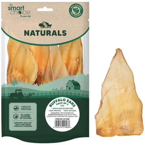 Smart Choice Natural Buffalo Ears Dog Treats 3 Pack 50g