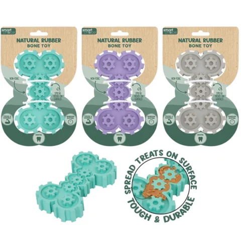 Smart Choice Natural Rubber Cog Bone Feeder Dog Toy 15cm Assorted Colours