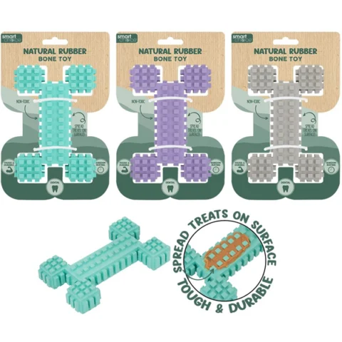 Smart Choice Natural Rubber Cube Bone Feeder Dog Toy 15cm Assorted Colours