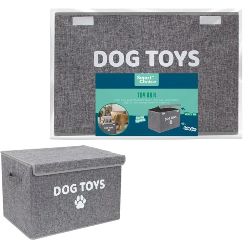 Smart Choice Polyester Grey Folding Lidded Dog Toy Box 53cm X 35cm X 35cm