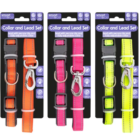 Smart Choice Reflective Soft Touch Dog Collar & Lead Set Assorted Colours