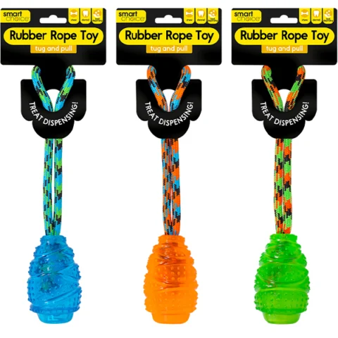 Smart Choice Rope & Rubber Treat Dispensing Dog Toy 32cm Assorted Colours