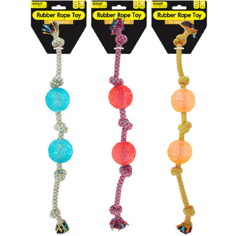 Smart Choice Rubber Ball & Rope Dog Toy 59cm Assorted Colours