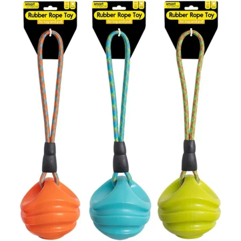 Smart Choice Rubber Ball & Rope Tug-And-Pull Dog Toy 40cm Assorted Colours