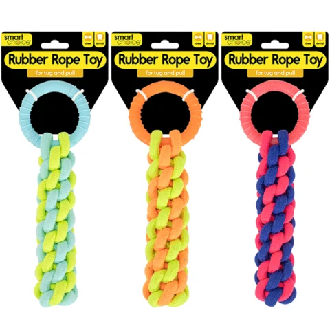 Smart Choice Rubber Braided Rope Dog Toy 24cm Assorted Colours