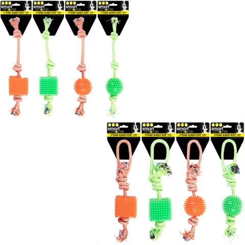 Smart Choice Rubber Cube & Ball Rope Tug Dog Toy Assorted Colours