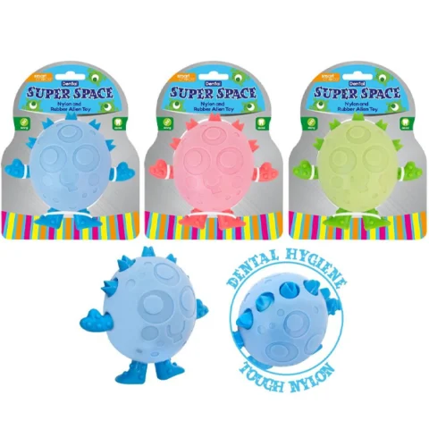 Smart Choice Rubber & Nylon Super Space Dental Alien Dog Toy 13cm Assorted Colours