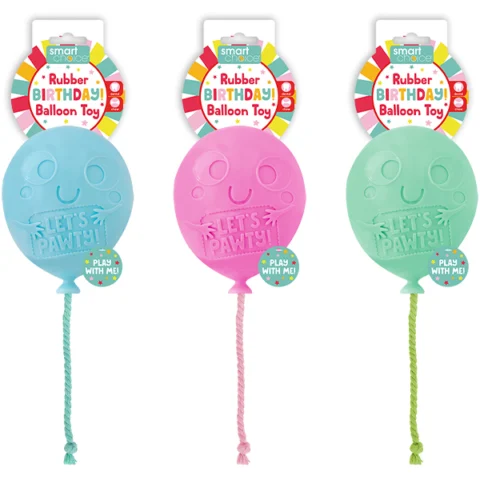 Smart Choice Rubber & Rope Birthday Balloon Dog Toy 15.5cm Assorted Colours