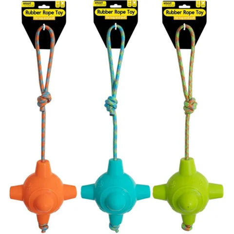 Smart Choice Rubber & Rope Dog Toy 40cm Assorted Colours