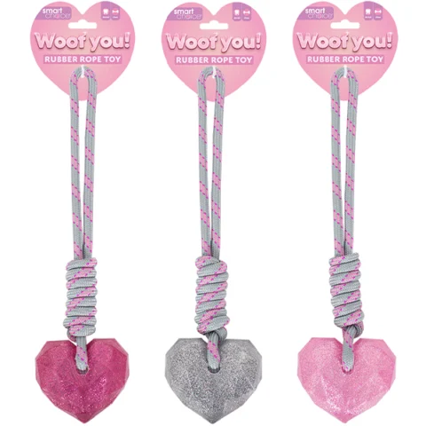 Smart Choice Rubber Rope Glitter Heart Dog Toy 42cm Assorted Colours