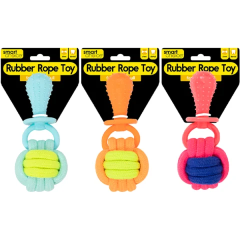 Smart Choice Rubber & Rope Knot Ball Dog Toy 15cm Assorted Colours