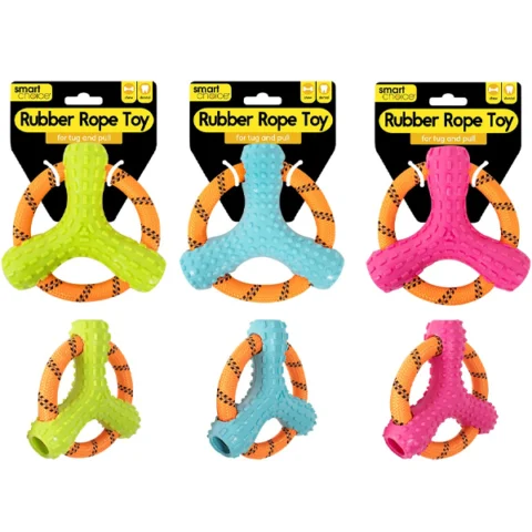 Smart Choice Rubber & Rope Ring Dog Toy 15cm Assorted Colours