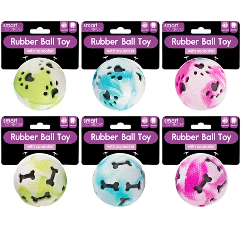 Smart Choice Rubber Squeaker Ball Dog Toy 7.5cm Assorted Colours