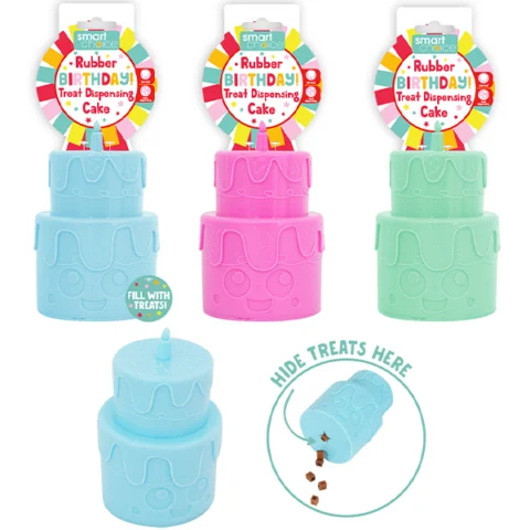 Smart Choice Rubber Treat Dispensing Birthday Cake Dog Toy 14cm Assorted Colours