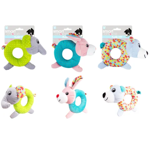 Smart Choice Small Squeaky Dog & Puppy Ring Plush Toy Assorted Colours