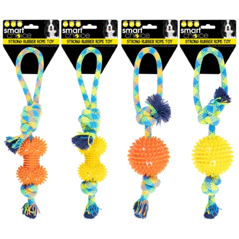 Smart Choice Spiky Rubber & Rope Tug Dog Toy Assorted Colours