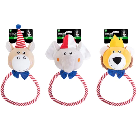 Smart Choice Squeaky Carnival Plush & Rope Animal Dog Toy 26cm Assorted