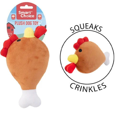 Smart Choice Squeaky Crinkle Plush Chicken Leg Dog Toy 20cm