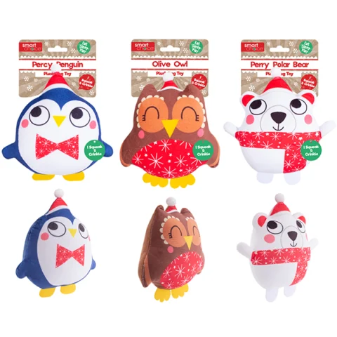 Smart Choice Squeaky Crinkle Plush Christmas Animal Dog Toy Assorted
