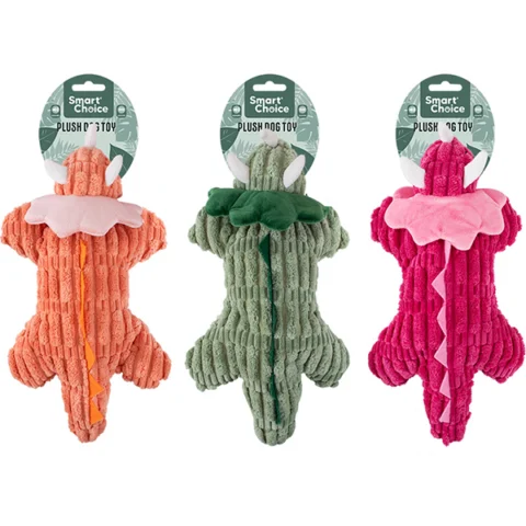 Smart Choice Squeaky Crinkle Plush Dino Dog Toy 40cm Assorted Colours