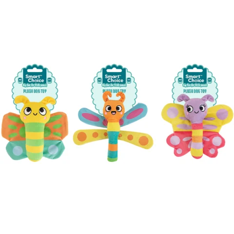 Smart Choice Squeaky Crinkle Plush Flying Insect Puppy Toy 21cm Assorted