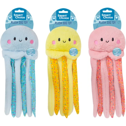 Smart Choice Squeaky Crinkle Plush Jellyfish Dog Toy 43cm Assorted Colours