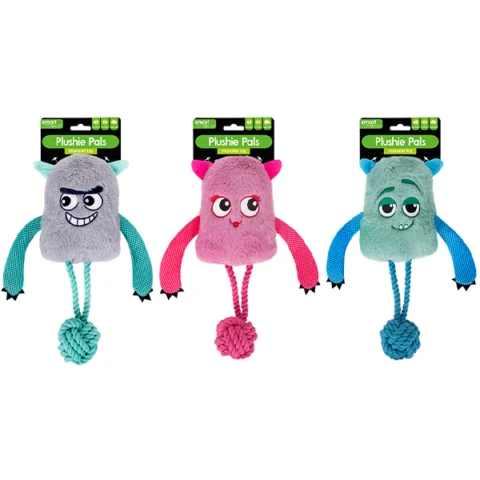 Smart Choice Squeaky Crinkle Plush Rope Monster Dog Toys Assorted