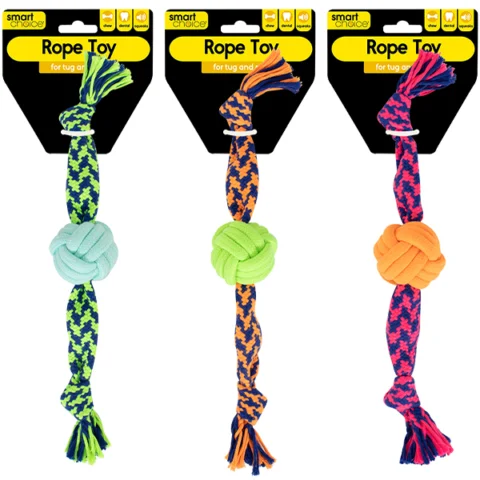 Smart Choice Squeaky Knotted Rope Ball Dog Toy 40cm Assorted Colours