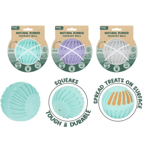 Smart Choice Squeaky Natural Rubber Ball Dog Toy 9cm Assorted Colours