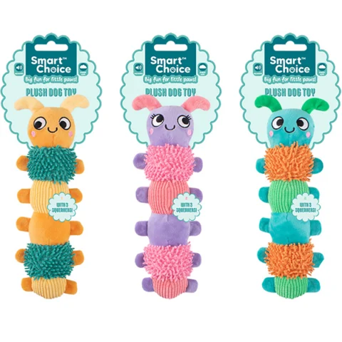Smart Choice Squeaky Plush Caterpillar Small Puppy Toy 30cm Assorted Colours