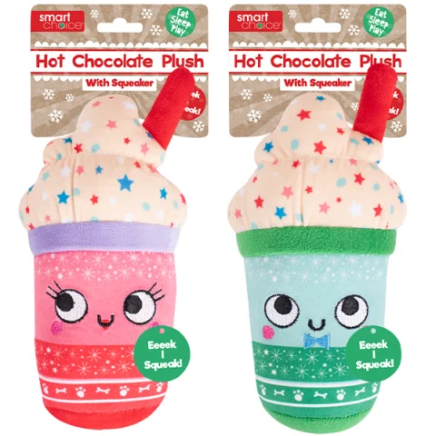 Smart Choice Squeaky Plush Christmas Hot Chocolate Dog Toy Assorted