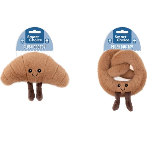 Smart Choice Squeaky Plush Croissant & Pretzel Pastry Dog Toy Assorted
