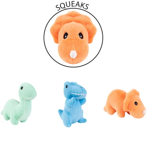 Smart Choice Squeaky Plush Dino Dog Toy 20cm Assorted