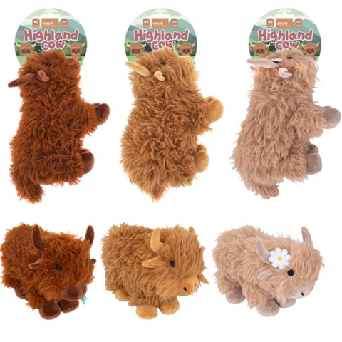 Smart Choice Squeaky Plush Highland Cow Dog Toy 27cm Assorted Colours
