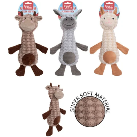 Smart Choice Squeaky Plush Long Animal Dog Toy 36cm Assorted