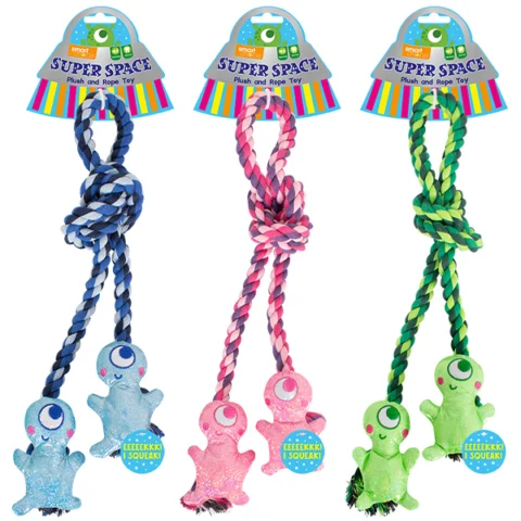 Smart Choice Squeaky Plush Rope Alien Dog Toy 46cm Assorted Colours