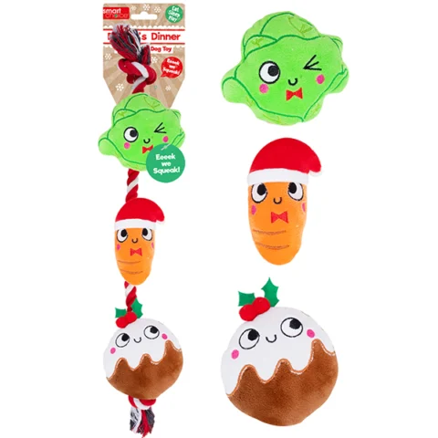 Smart Choice Squeaky Plush & Rope Christmas Dinner Dog Toy 50cm