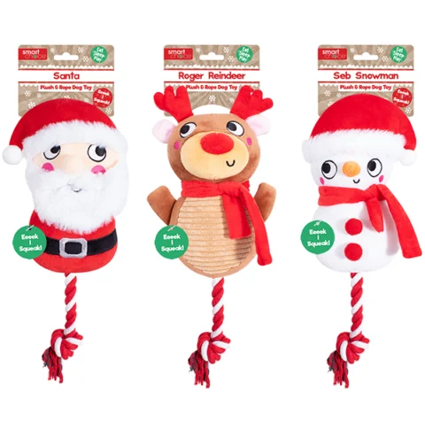 Smart Choice Squeaky Plush & Rope Christmas Dog Toy Assorted