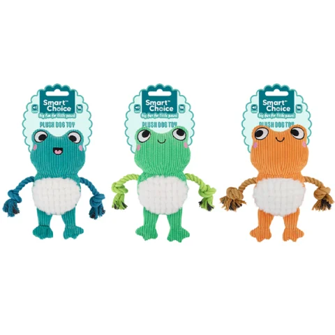 Smart Choice Squeaky Plush & Rope Frog Puppy Toy 22cm Assorted Colours